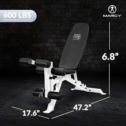Marcy Banc de musculation réglable multifonction pour salle de sport à domicile en acier à revêtement en poudre, blanc - 65 x 23 x 46,5 pouces