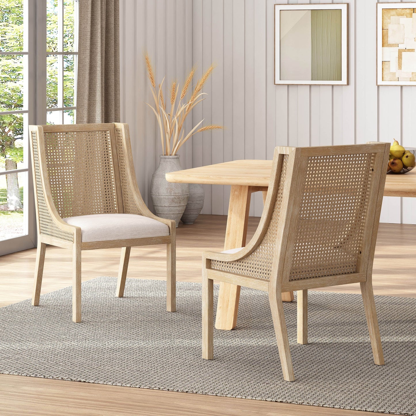 Chaises de salle à manger rembourrées en osier et bois Maurers (lot de 2) par Christopher Knight Home