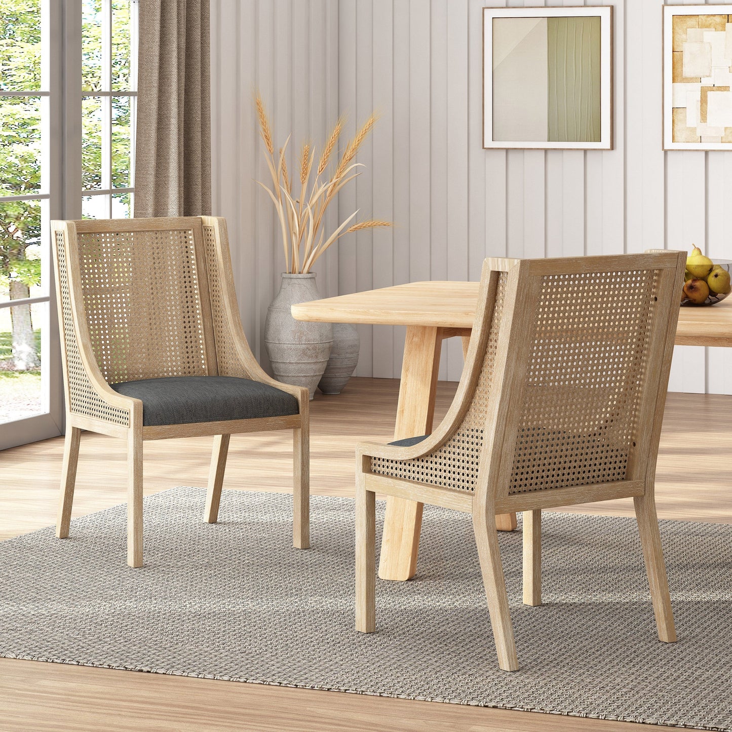 Chaises de salle à manger rembourrées en osier et bois Maurers (lot de 2) par Christopher Knight Home