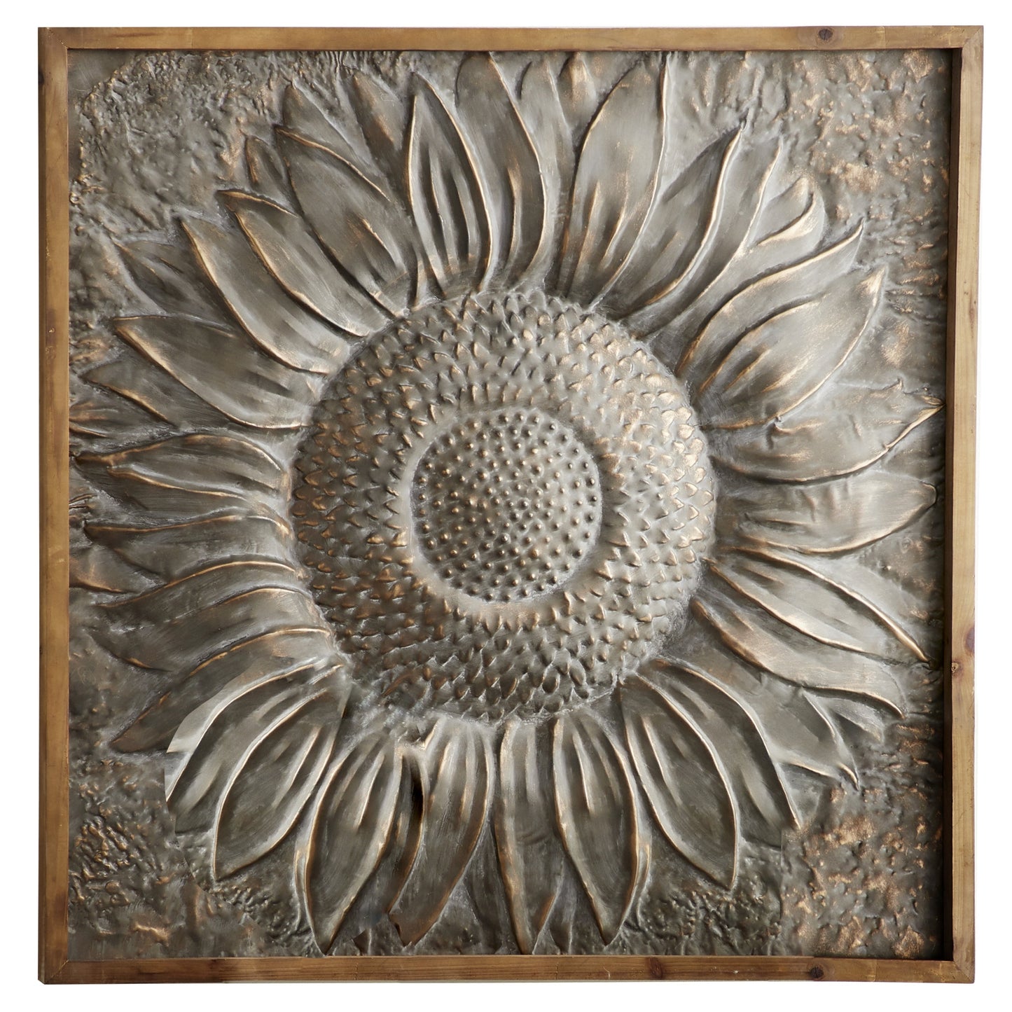 Décoration murale florale en forme de tournesol en métal avec détails en relief - Gris - Roche River Decor
