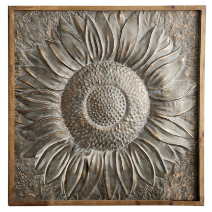 Décoration murale florale en forme de tournesol en métal avec détails en relief - Gris - Roche River Decor
