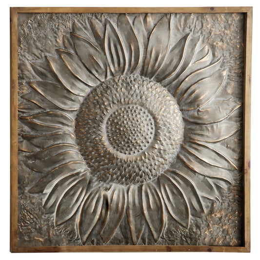 Décoration murale florale en forme de tournesol en métal avec détails en relief - Gris - Roche River Decor