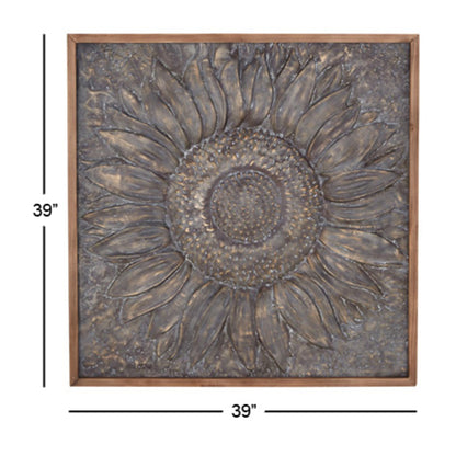 Décoration murale florale en forme de tournesol en métal avec détails en relief - Gris - Roche River Decor