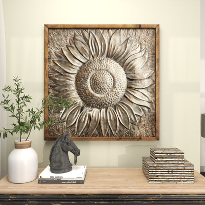 Décoration murale florale en forme de tournesol en métal avec détails en relief - Gris - Roche River Decor