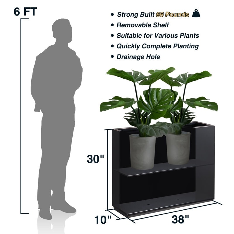 Grand bac à plantes métallique pour plantes d'extérieur, 96,5 cm de long x 25,4 cm de large x 76,2 cm de haut - Bac à plantes séparateur en métal - 96,5x76,2x25,4 cm