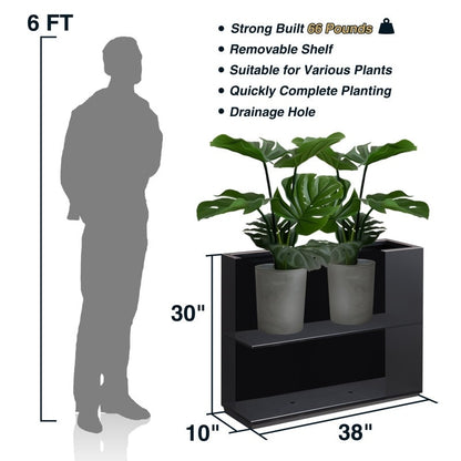 Grand bac à plantes métallique pour plantes d'extérieur, 96,5 cm de long x 25,4 cm de large x 76,2 cm de haut - Bac à plantes séparateur en métal - 96,5x76,2x25,4 cm