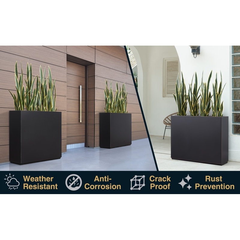 Grand bac à plantes métallique pour plantes d'extérieur, 96,5 cm de long x 25,4 cm de large x 76,2 cm de haut - Bac à plantes séparateur en métal - 96,5x76,2x25,4 cm