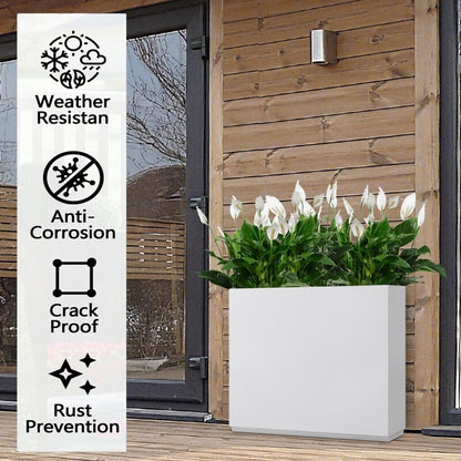 Grand bac à plantes métallique pour plantes d'extérieur, 96,5 cm de long x 25,4 cm de large x 76,2 cm de haut - Bac à plantes séparateur en métal - 96,5x76,2x25,4 cm