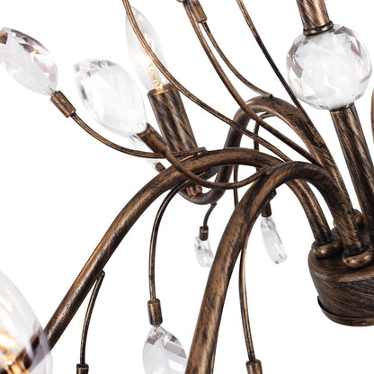Luminaire suspendu en forme de branche d'arbre rétro style ferme avec lustre en cristal et bougie.