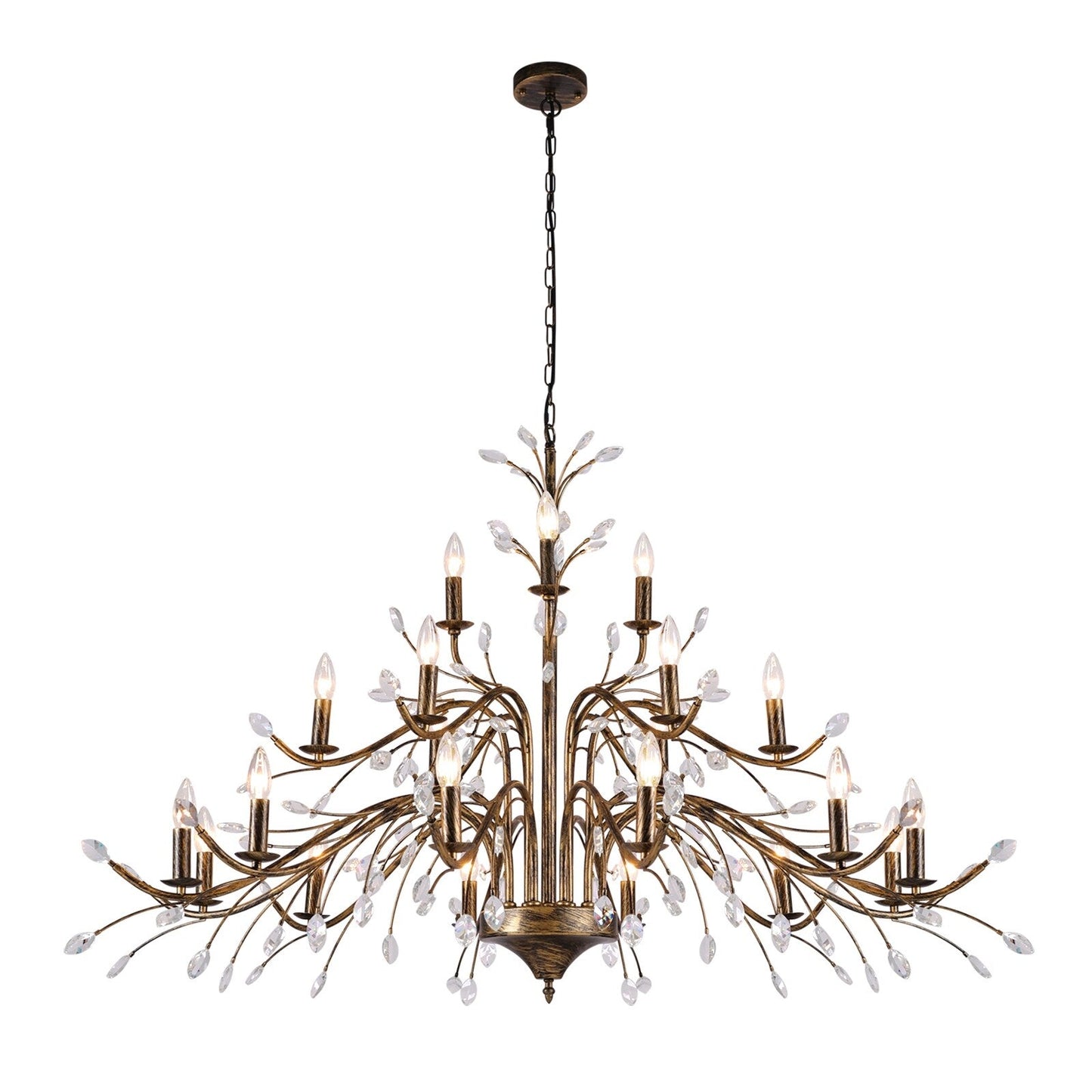 Luminaire suspendu en forme de branche d'arbre rétro style ferme avec lustre en cristal et bougie.