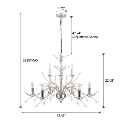 Luminaire suspendu en forme de branche d'arbre rétro style ferme avec lustre en cristal et bougie.