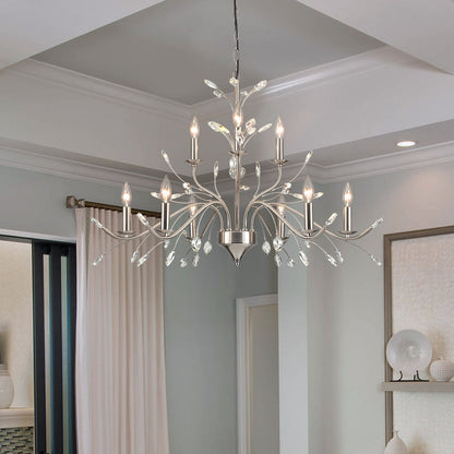 Luminaire suspendu en forme de branche d'arbre rétro style ferme avec lustre en cristal et bougie.