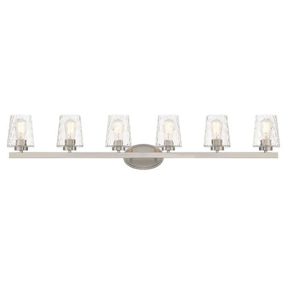 Applique salle de bain à 6 lumières LED à intensité variable, style moderne du milieu du siècle, avec verre décoratif - 51 pouces