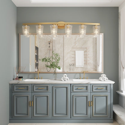 Applique salle de bain à 6 lumières LED à intensité variable, style moderne du milieu du siècle, avec verre décoratif - 51 pouces