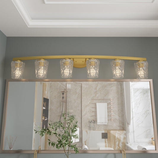 Applique salle de bain à 6 lumières LED à intensité variable, style moderne du milieu du siècle, avec verre décoratif - 51 pouces