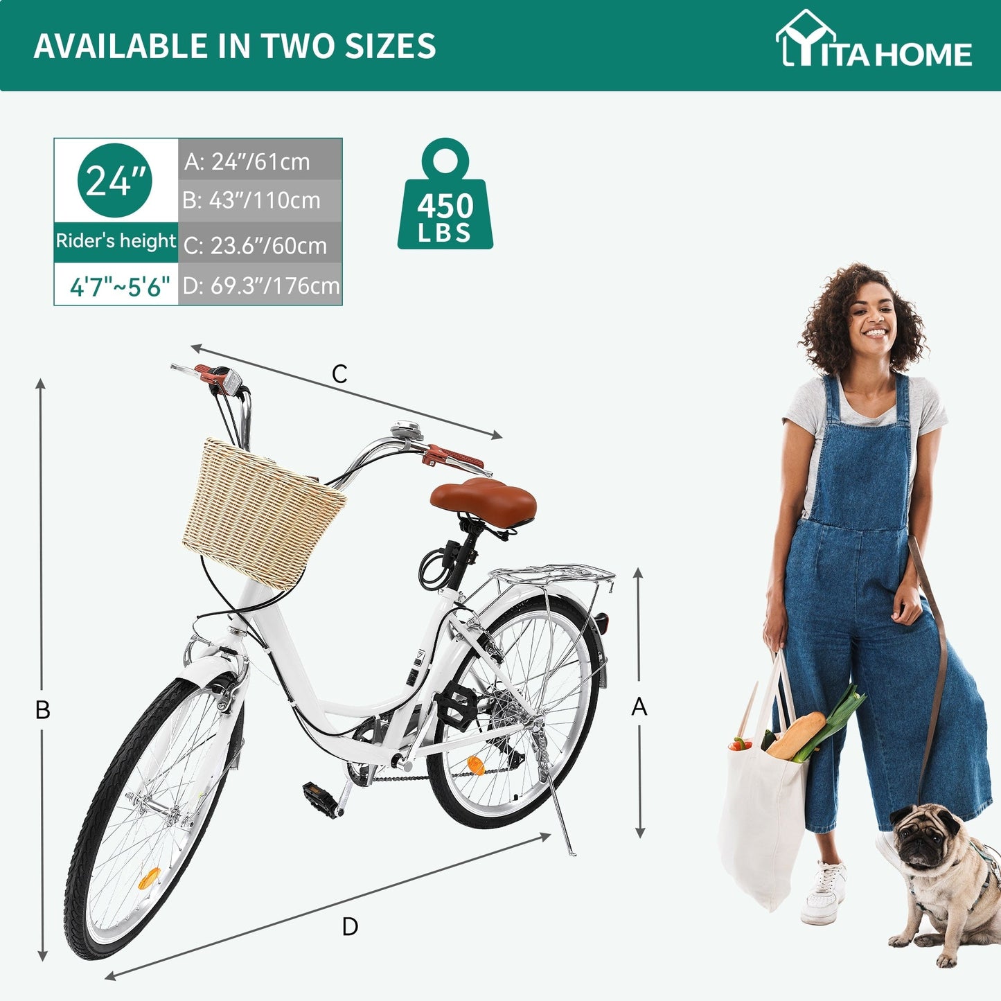 Moasis24/26 Vélo Cruiser 7 vitesses, vélo à pas réglable, vélo de ville, vélo à bicyclette