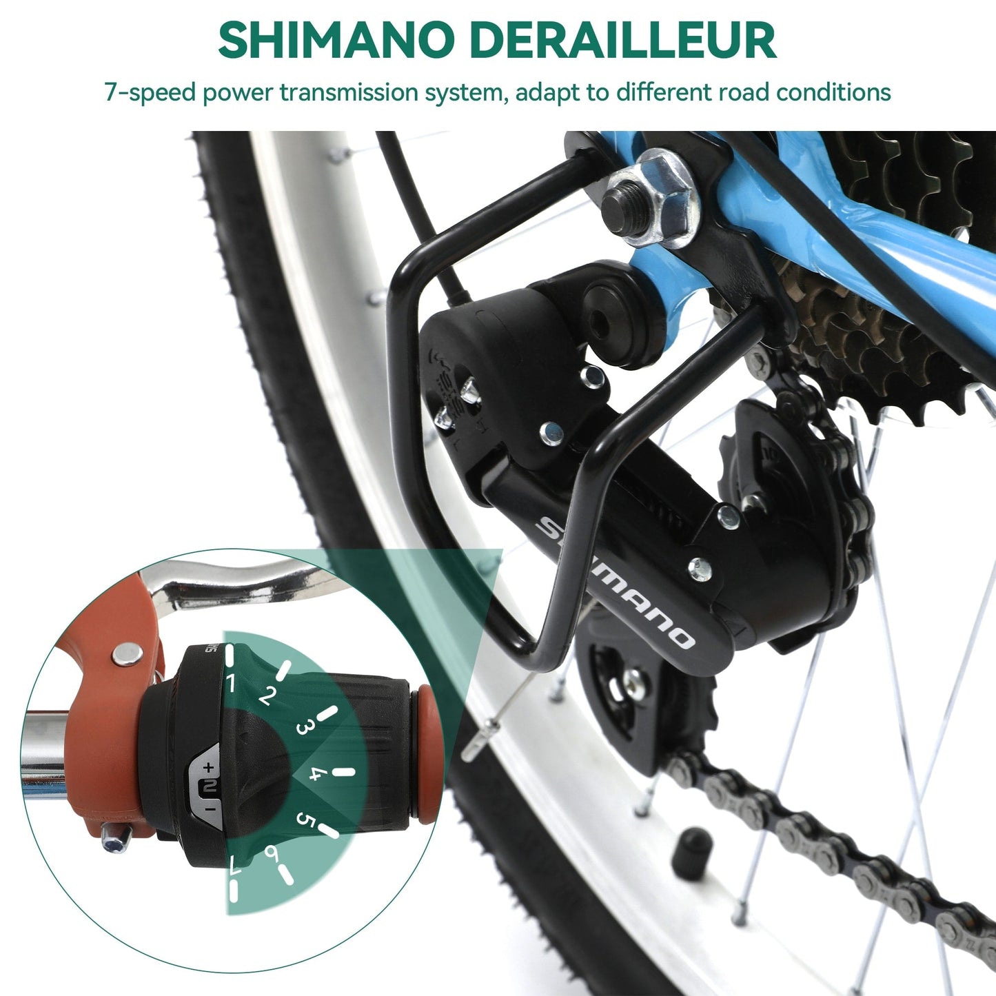 Moasis24/26 Vélo Cruiser 7 vitesses, vélo à pas réglable, vélo de ville, vélo à bicyclette