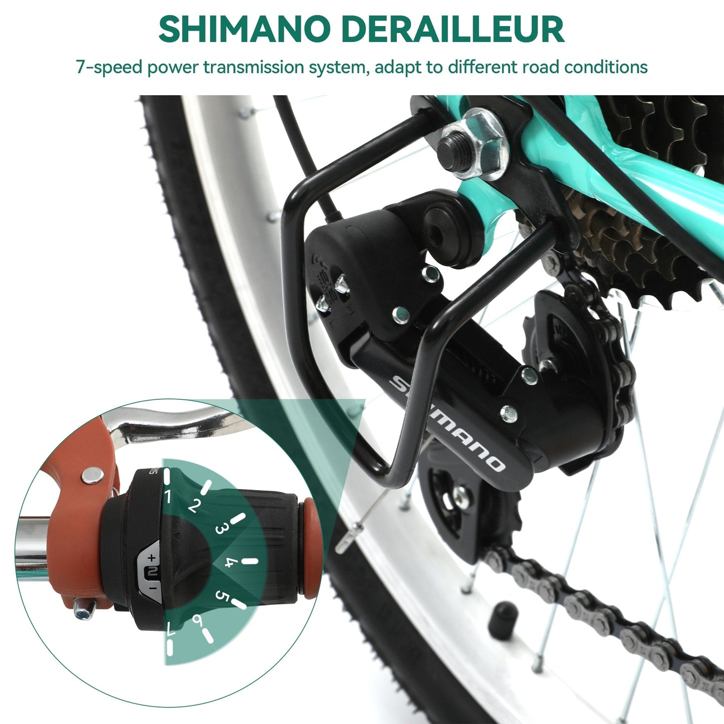 Moasis24/26 Vélo Cruiser 7 vitesses, vélo à pas réglable, vélo de ville, vélo à bicyclette