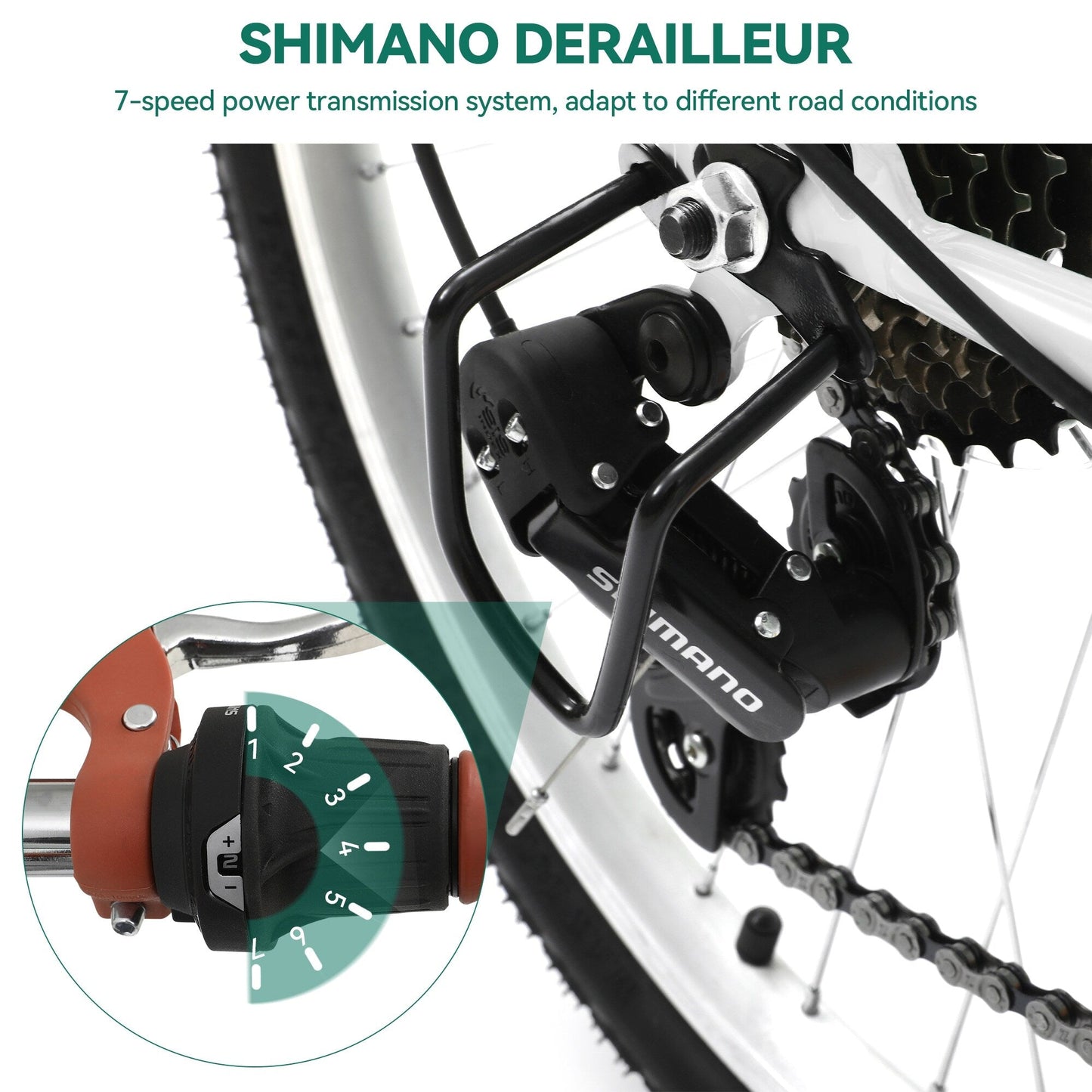 Moasis24/26 Vélo Cruiser 7 vitesses, vélo à pas réglable, vélo de ville, vélo à bicyclette