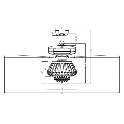 Ventilateur de plafond à lustre en cristal chromé moderne de 52 pouces avec télécommande