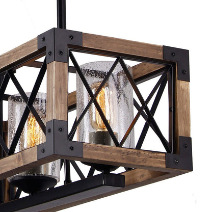 Luminaire suspendu rectangulaire en bois à 5 lumières, style ferme moderne, avec verre dépoli, pour îlot de cuisine, salle à manger - 80 L x 22,2 W x 20,3 H (cm)