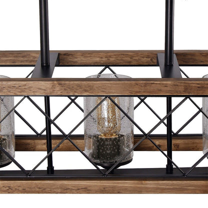 Luminaire suspendu rectangulaire en bois à 5 lumières, style ferme moderne, avec verre dépoli, pour îlot de cuisine, salle à manger - 80 L x 22,2 W x 20,3 H (cm)