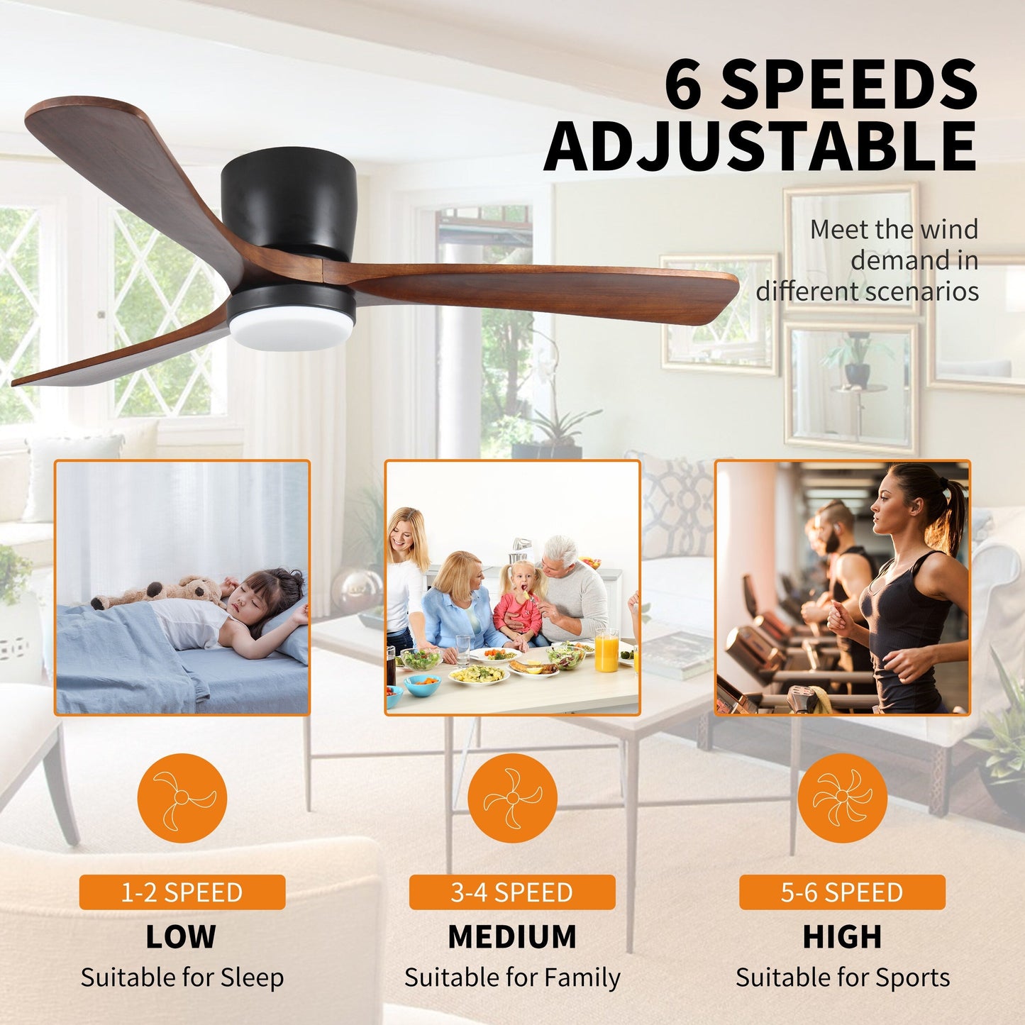 Ventilateurs de plafond à suspension moderne avec éclairage LED dimmable et télécommande, ventilateurs de plafond réversibles de 42 pouces pour salon, noir.