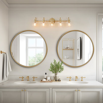 Applique murale moderne dorée à 3 lumières pour salle de bain, avec abat-jour sphérique en verre.