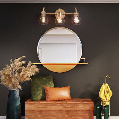 Applique murale moderne dorée à 3 lumières pour salle de bain, avec abat-jour sphérique en verre.
