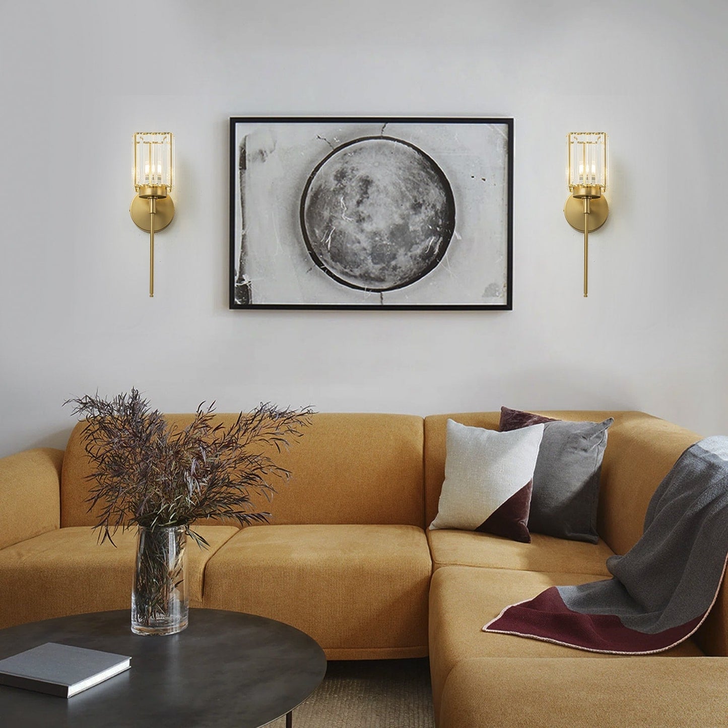 Applique murale moderne dorée à intensité variable, cylindre glamour, luminaire de salle de bain avec cristaux, applique murale.