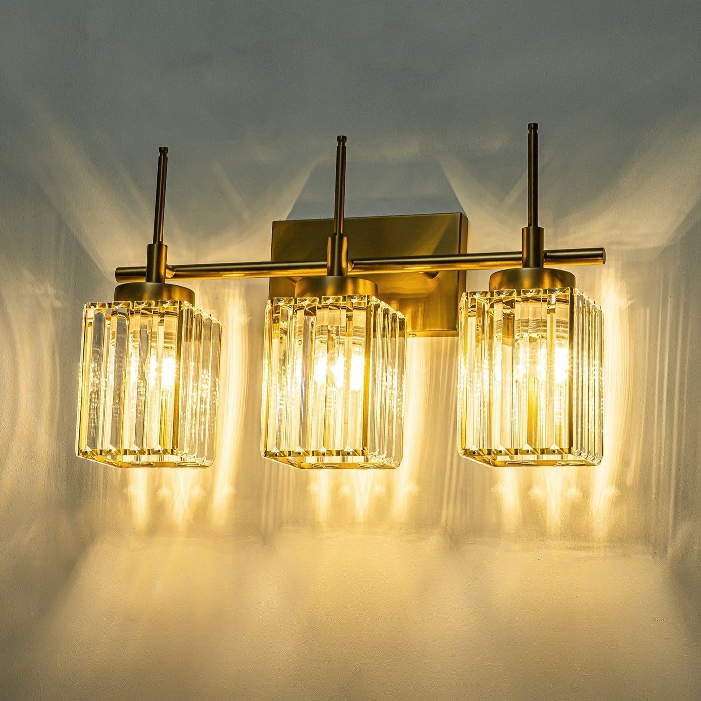 Applique murale moderne dorée à intensité variable, cylindre glamour, luminaire de salle de bain avec cristaux, applique murale.