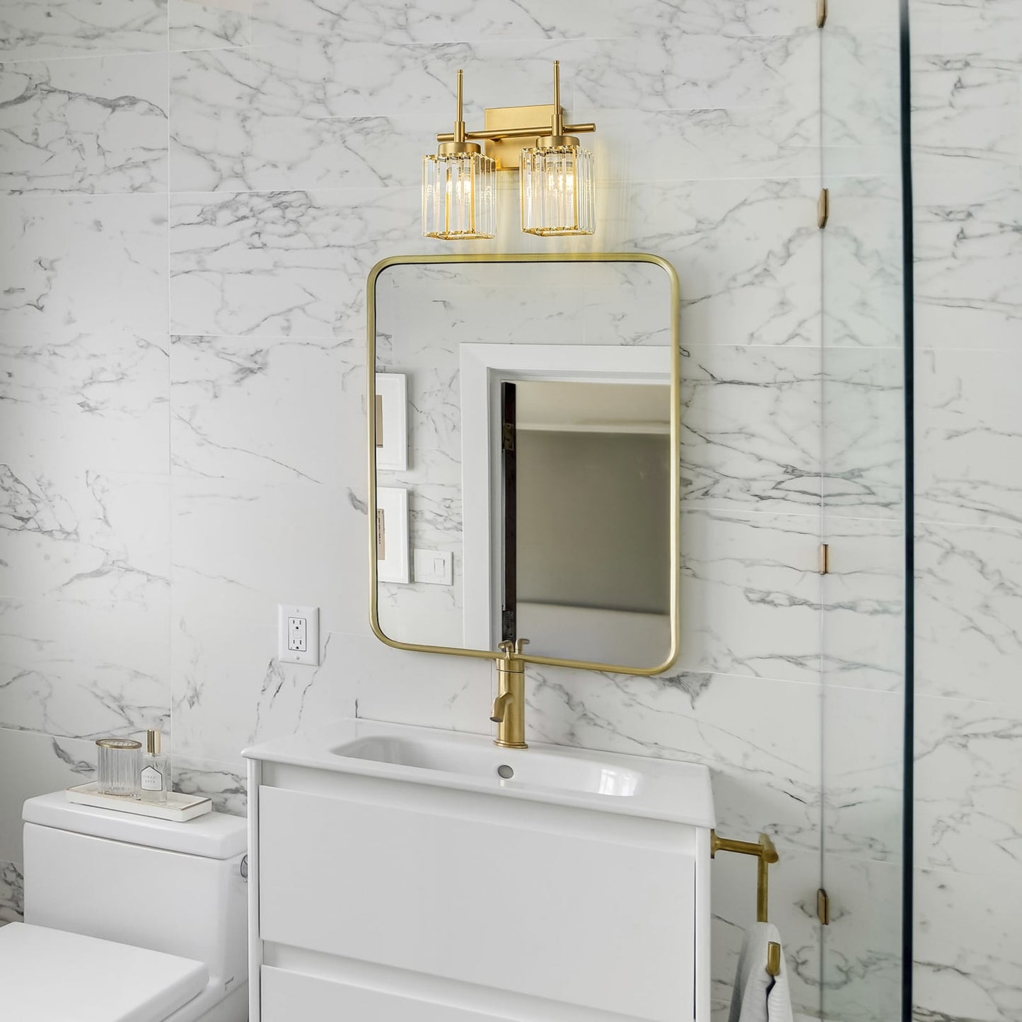 Applique murale moderne dorée à intensité variable, cylindre glamour, luminaire de salle de bain avec cristaux, applique murale.