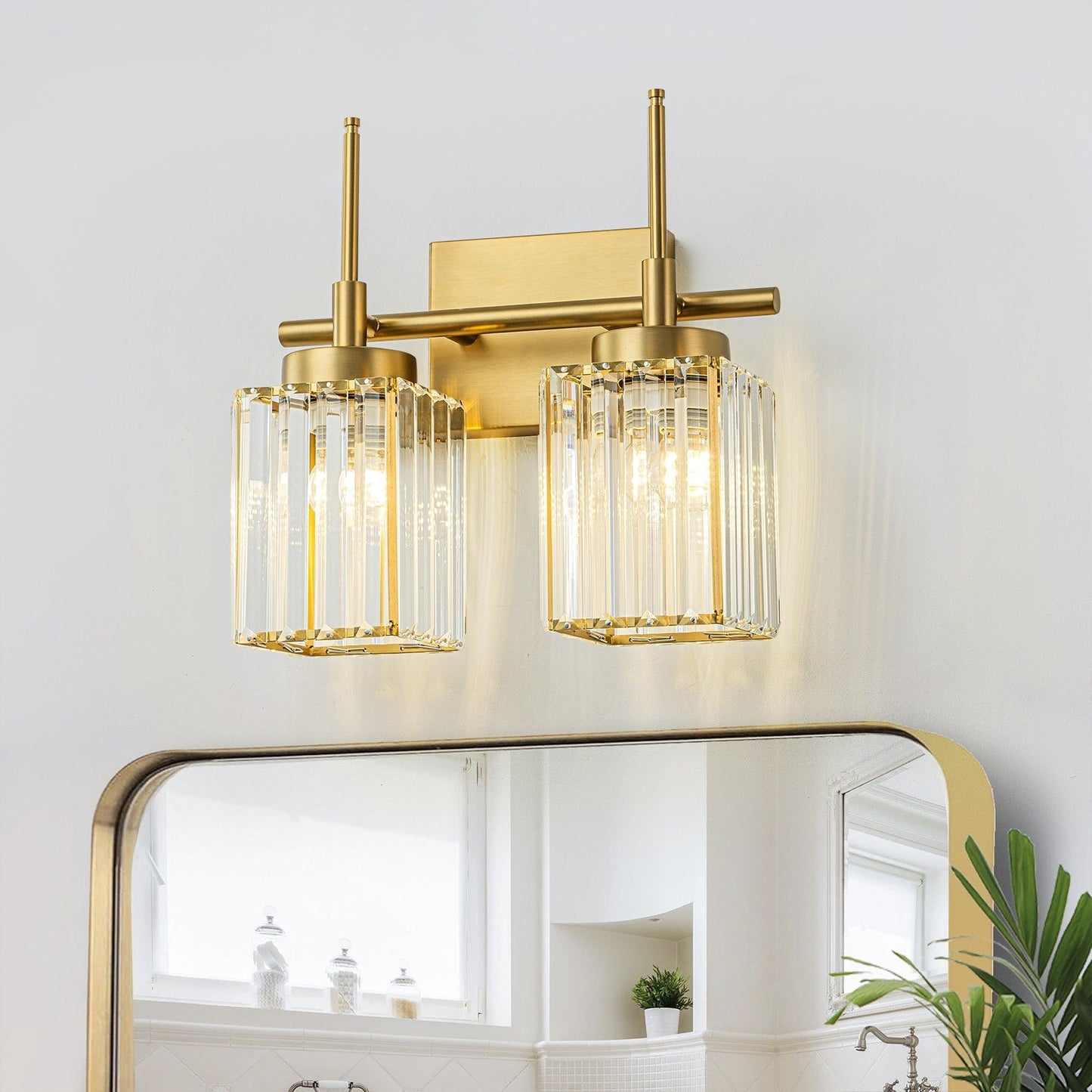Applique murale moderne dorée à intensité variable, cylindre glamour, luminaire de salle de bain avec cristaux, applique murale.