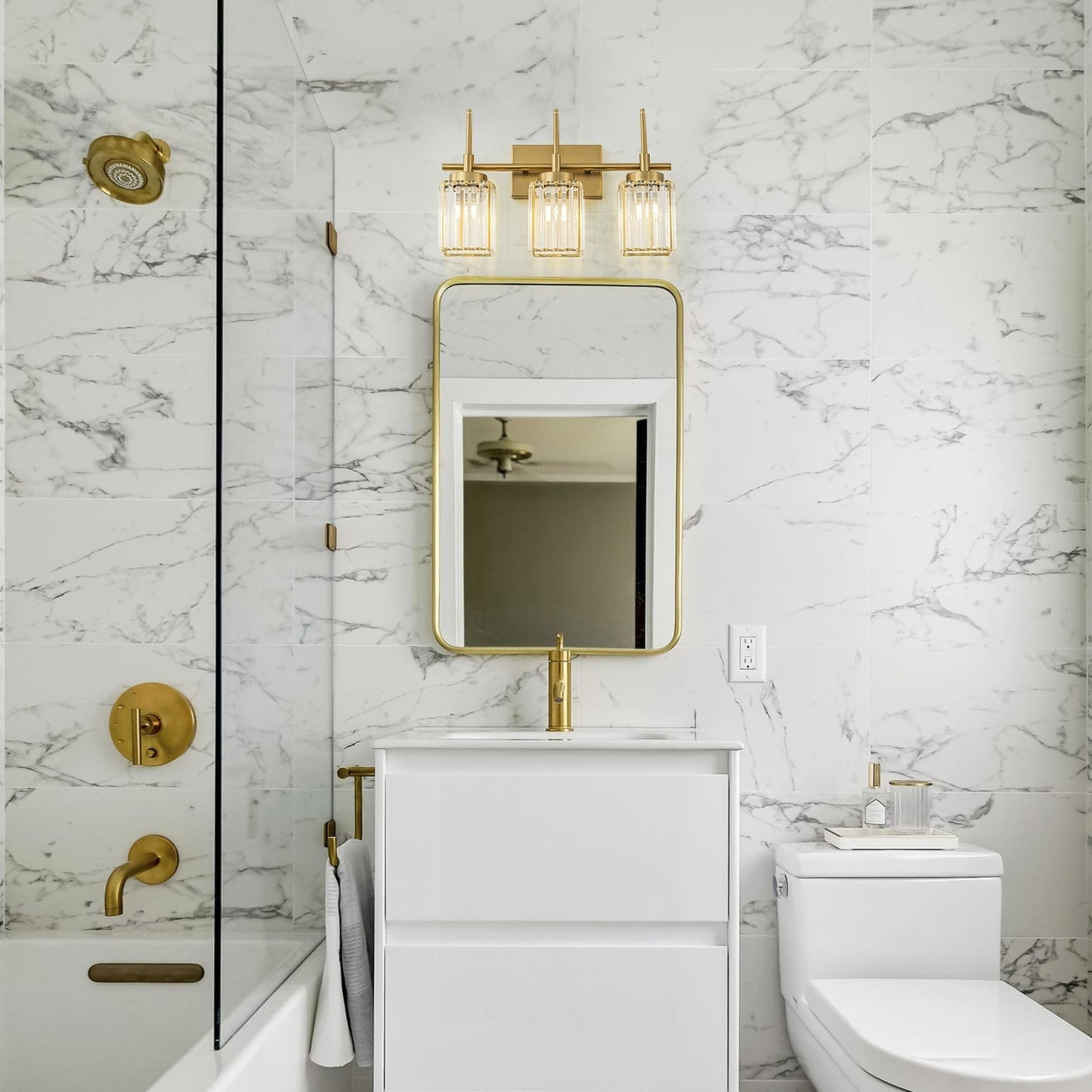 Applique murale moderne dorée à intensité variable, cylindre glamour, luminaire de salle de bain avec cristaux, applique murale.