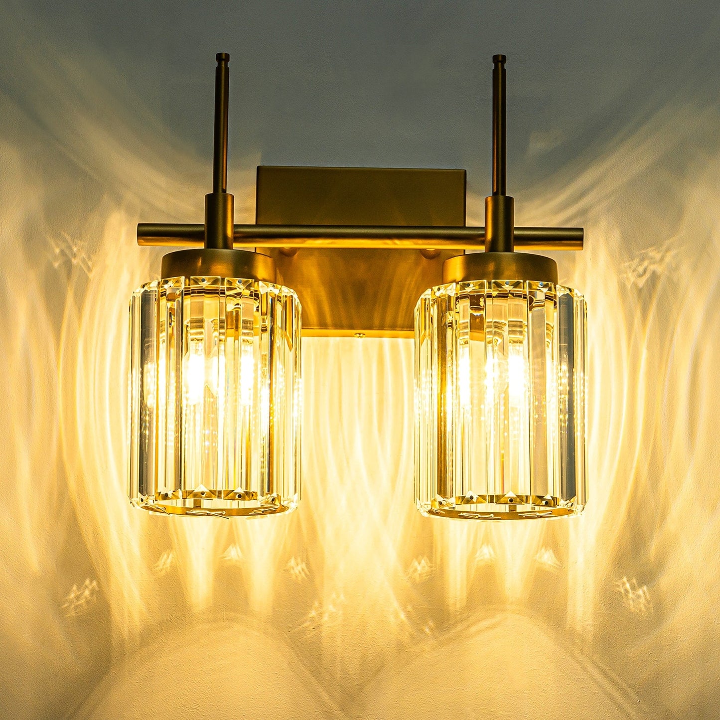 Applique murale moderne dorée à intensité variable, cylindre glamour, luminaire de salle de bain avec cristaux, applique murale.