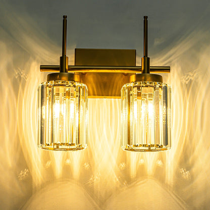 Applique murale moderne dorée à intensité variable, cylindre glamour, luminaire de salle de bain avec cristaux, applique murale.