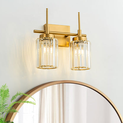 Applique murale moderne dorée à intensité variable, cylindre glamour, luminaire de salle de bain avec cristaux, applique murale.
