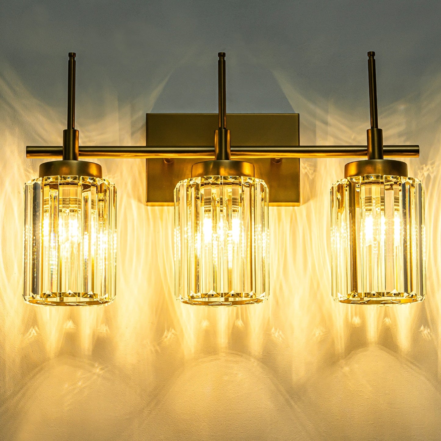 Applique murale moderne dorée à intensité variable, cylindre glamour, luminaire de salle de bain avec cristaux, applique murale.