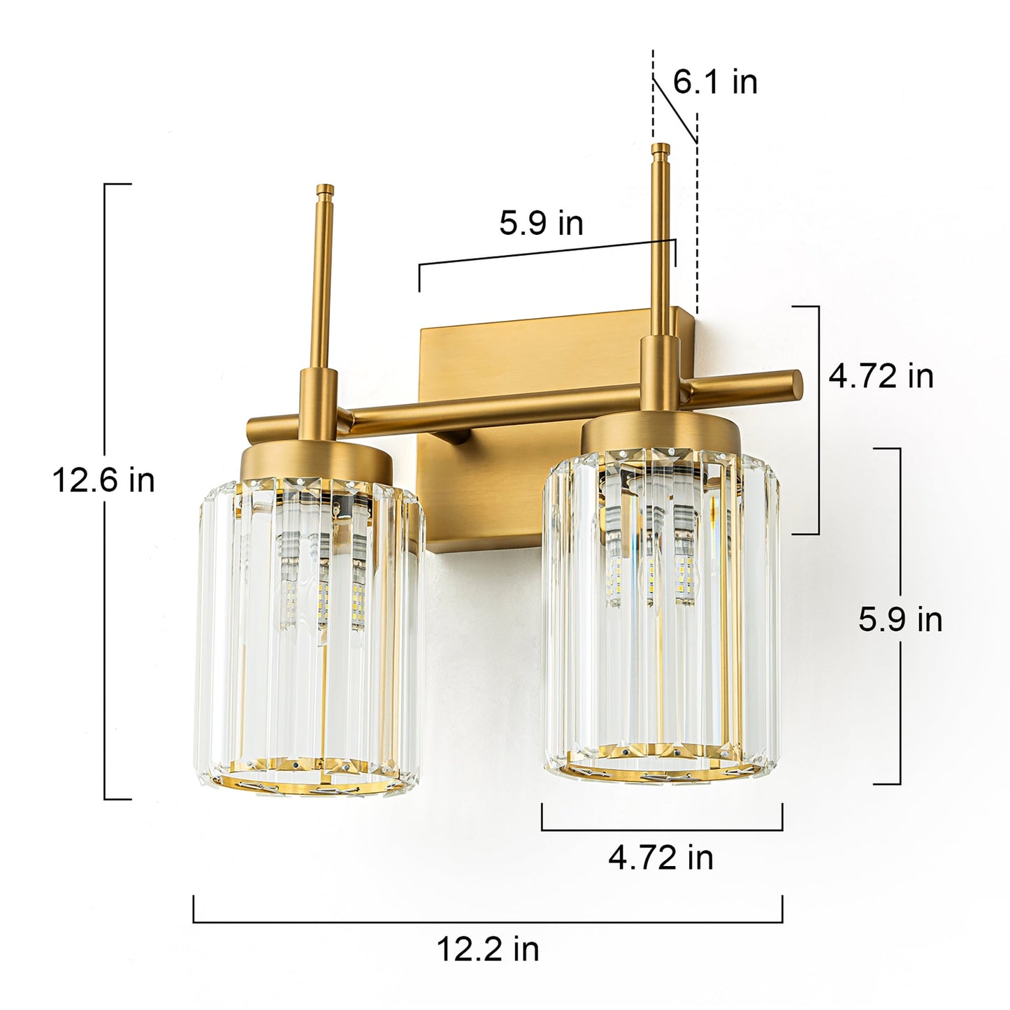 Applique murale moderne dorée à intensité variable, cylindre glamour, luminaire de salle de bain avec cristaux, applique murale.
