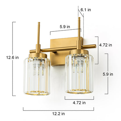 Applique murale moderne dorée à intensité variable, cylindre glamour, luminaire de salle de bain avec cristaux, applique murale.