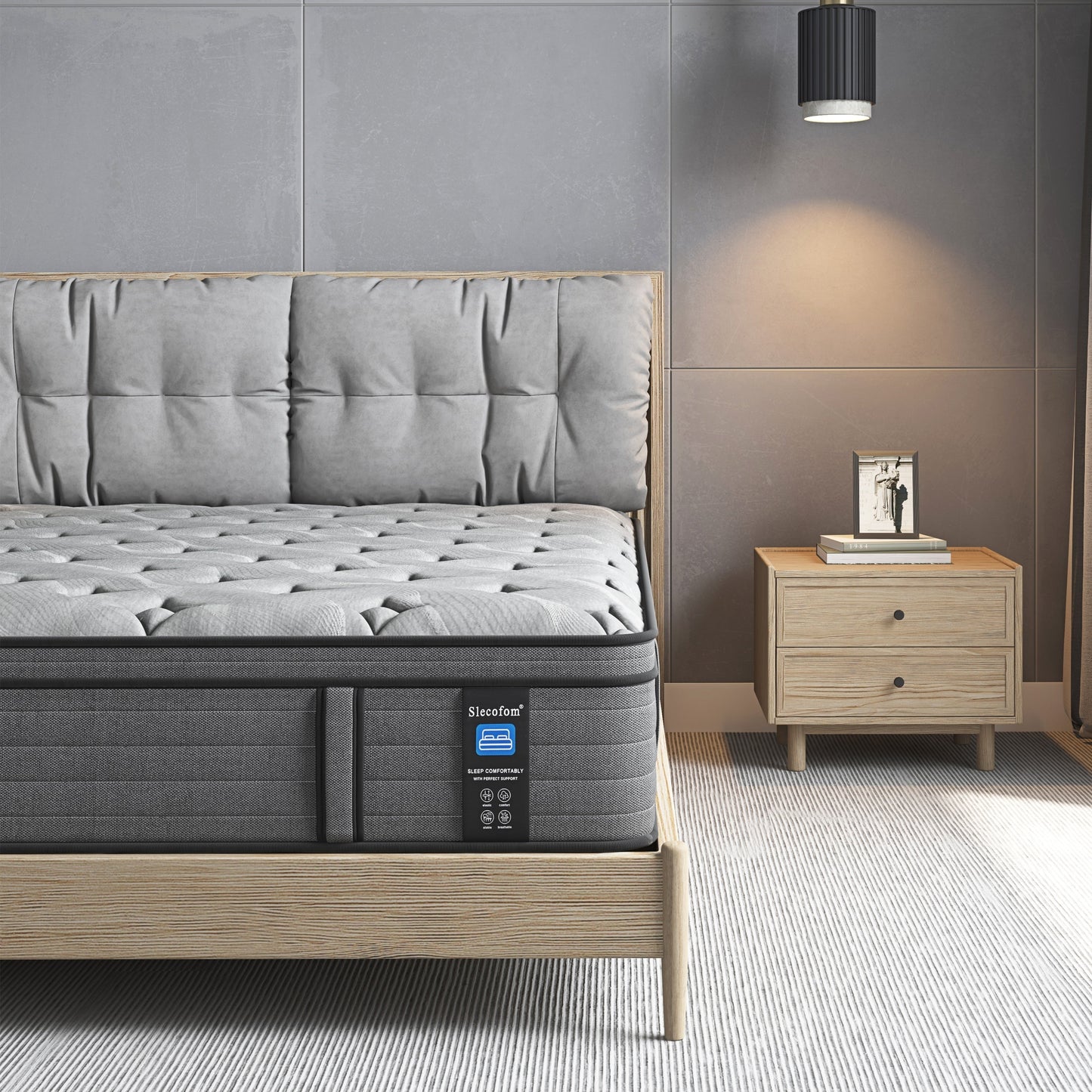 Modland Matelas hybride à ressorts ensachés de 35,5 cm (14 pouces) à revêtement européen, densité moyenne, livré dans une boîte