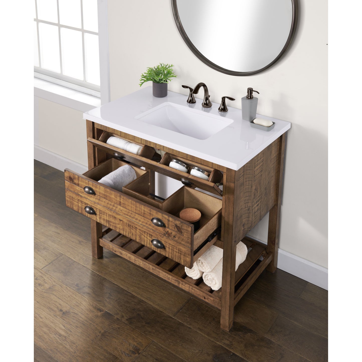 Meuble-lavabo de salle de bain simple Monterey 37 de style farmhouse avec plan de travail