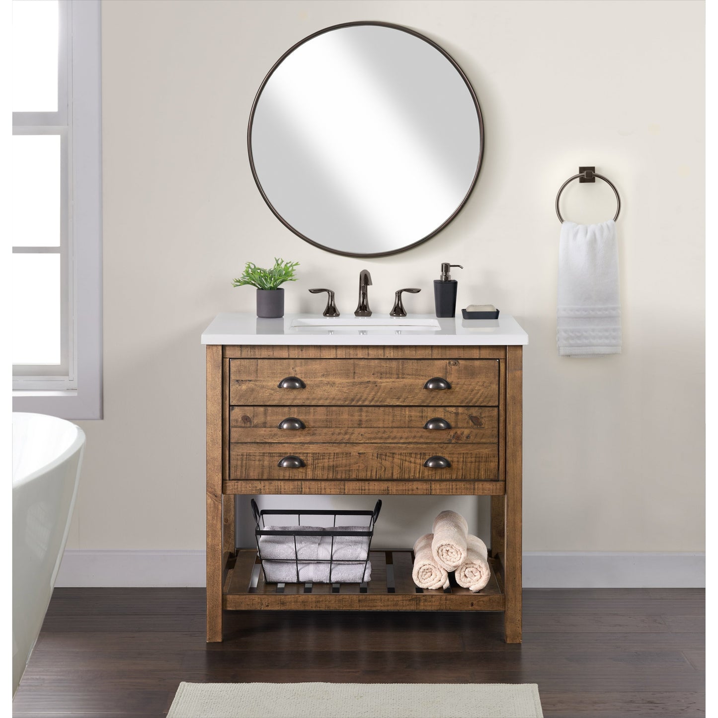 Meuble-lavabo de salle de bain simple Monterey 37 de style farmhouse avec plan de travail