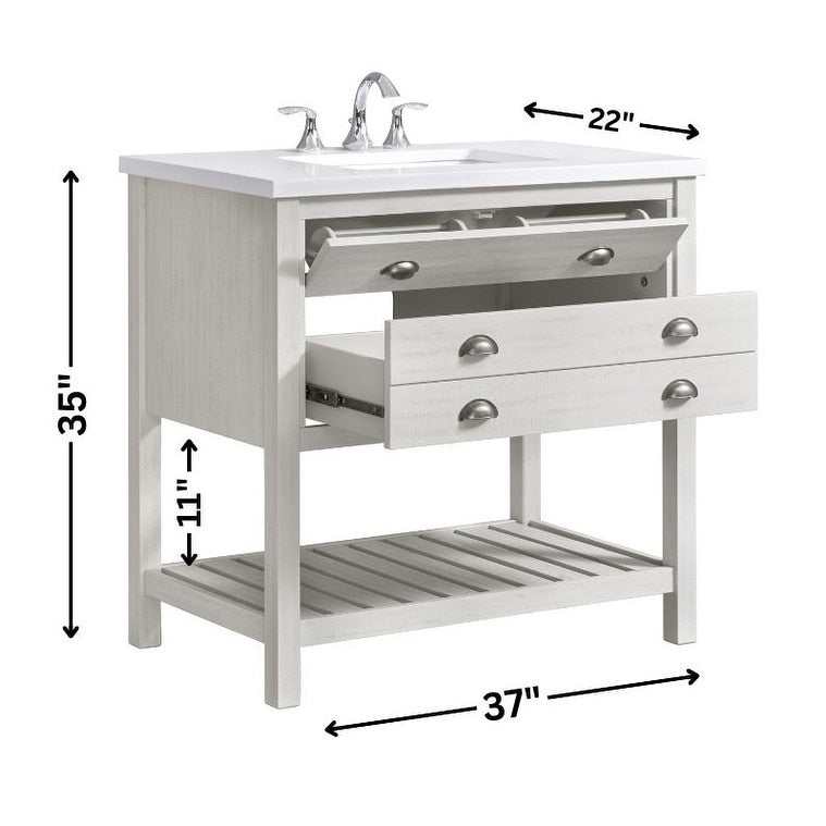 Meuble-lavabo de salle de bain simple Monterey 37 de style farmhouse avec plan de travail