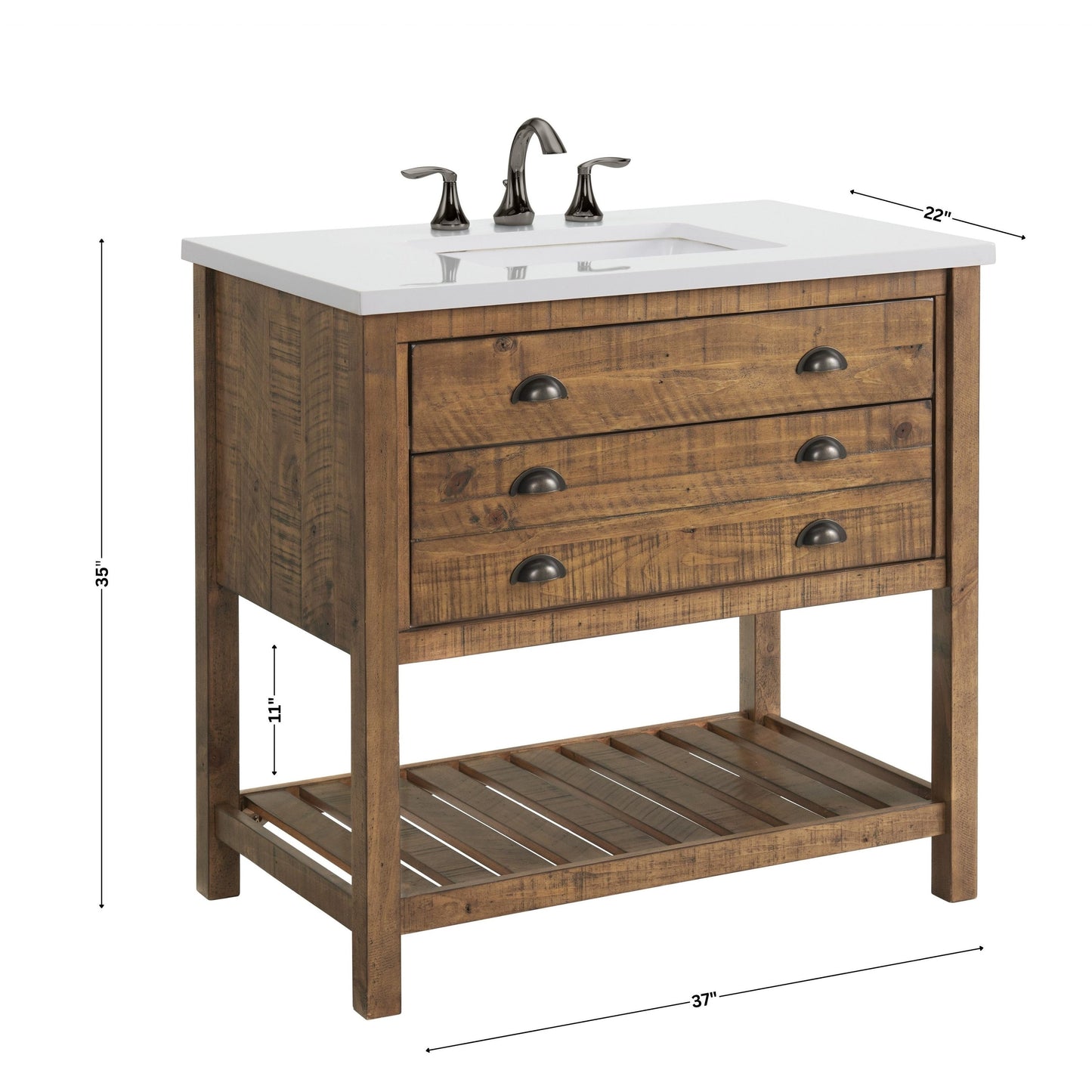 Meuble-lavabo de salle de bain simple Monterey 37 de style farmhouse avec plan de travail