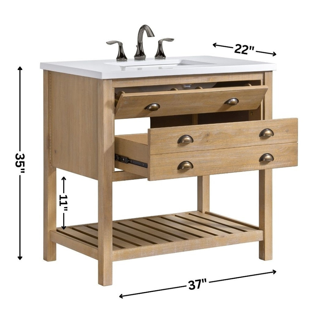 Meuble-lavabo de salle de bain simple Monterey 37 de style farmhouse avec plan de travail