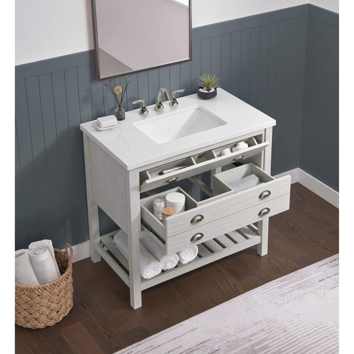 Meuble-lavabo de salle de bain simple Monterey 37 de style farmhouse avec plan de travail
