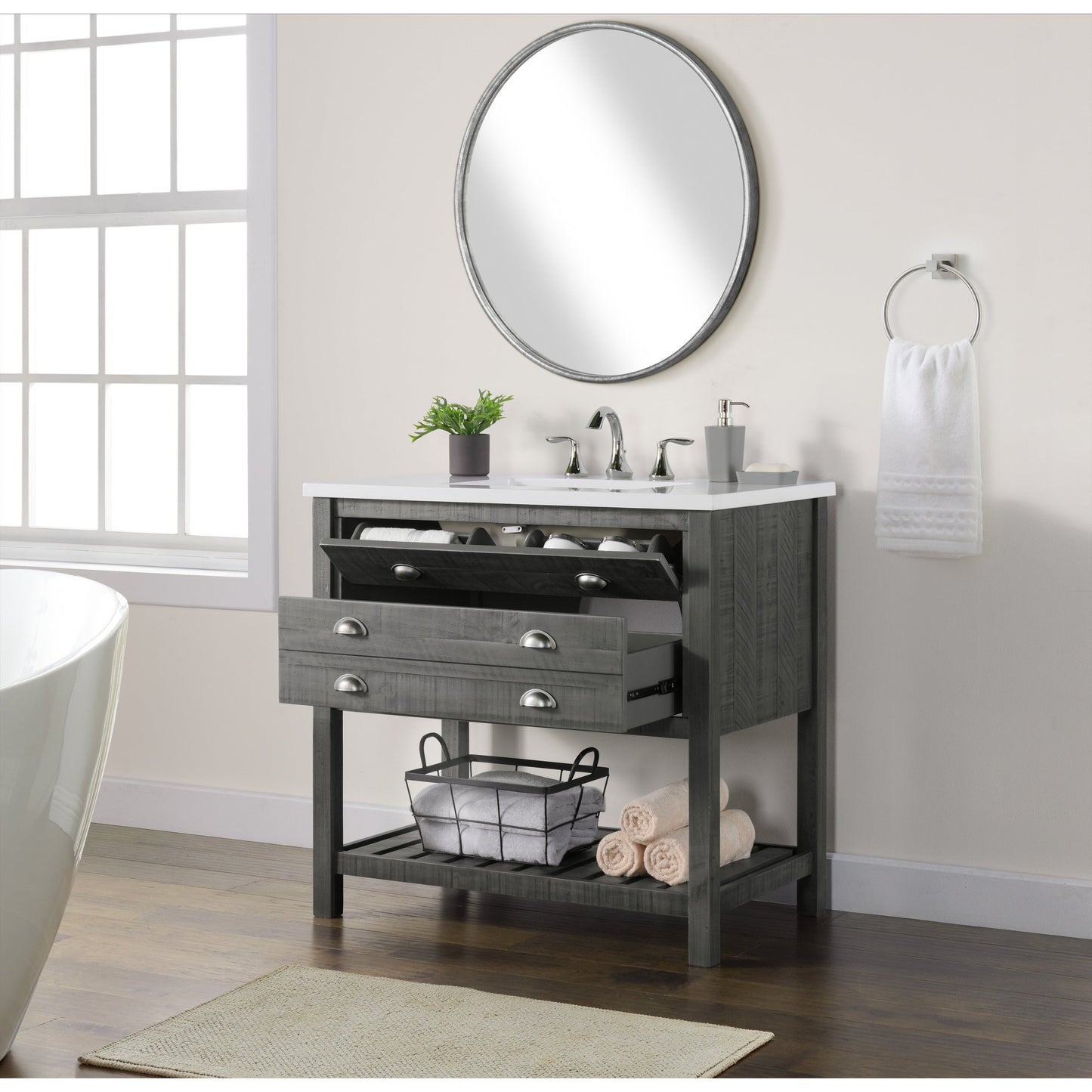 Meuble-lavabo de salle de bain simple Monterey 37 de style farmhouse avec plan de travail