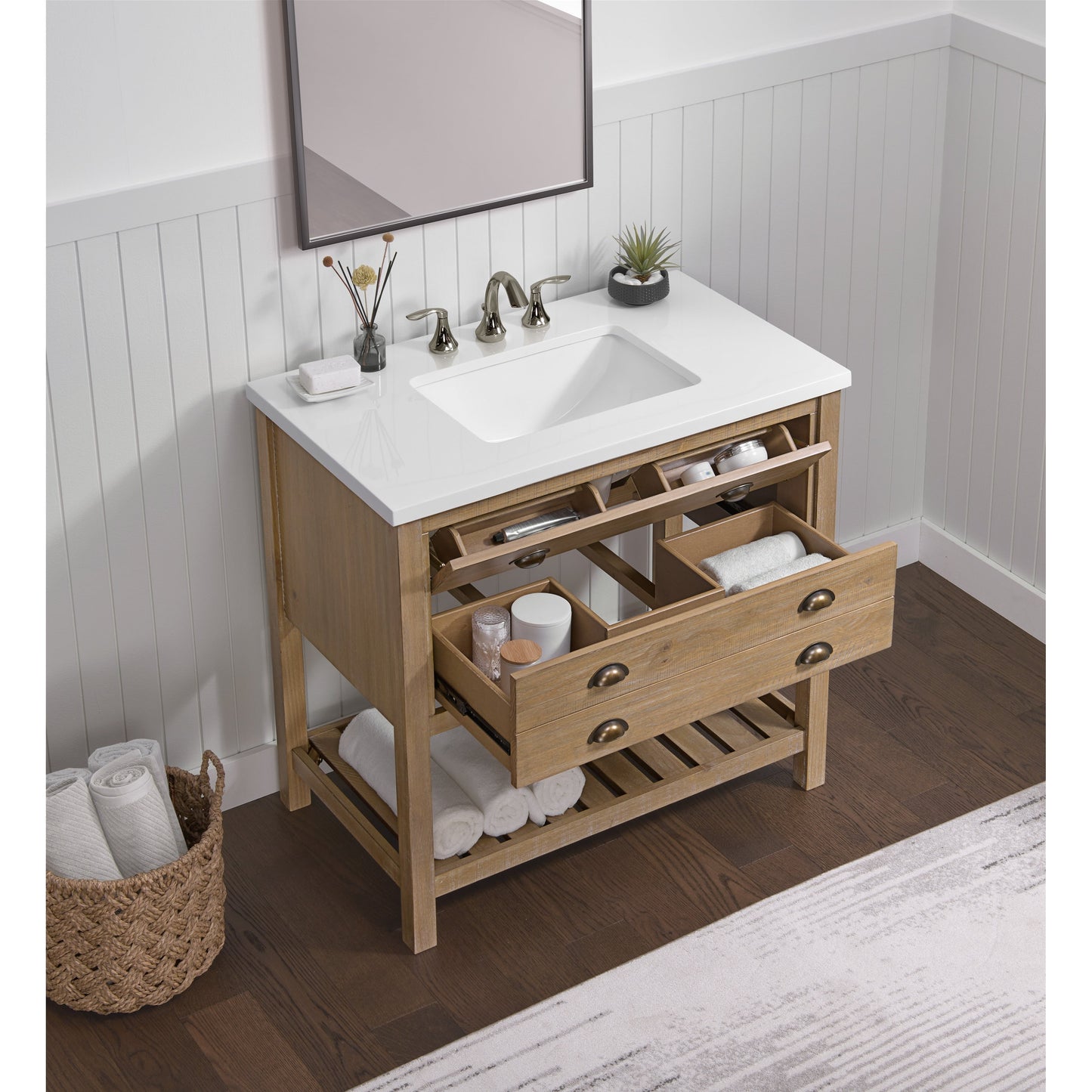 Meuble-lavabo de salle de bain simple Monterey 37 de style farmhouse avec plan de travail