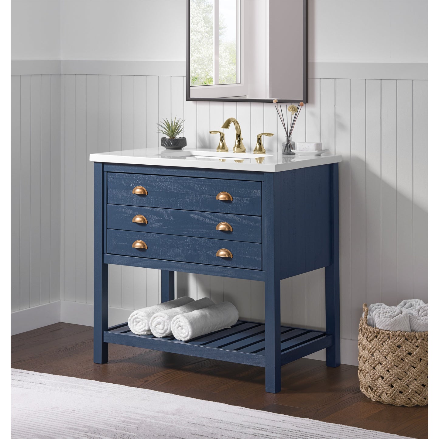 Meuble-lavabo de salle de bain simple Monterey 37 de style farmhouse avec plan de travail
